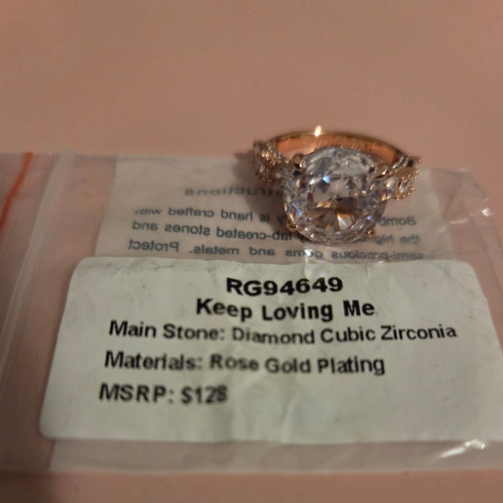 Rose Gold Plated Ring with Diamond Cubic Zirconia Bomb Party Ring